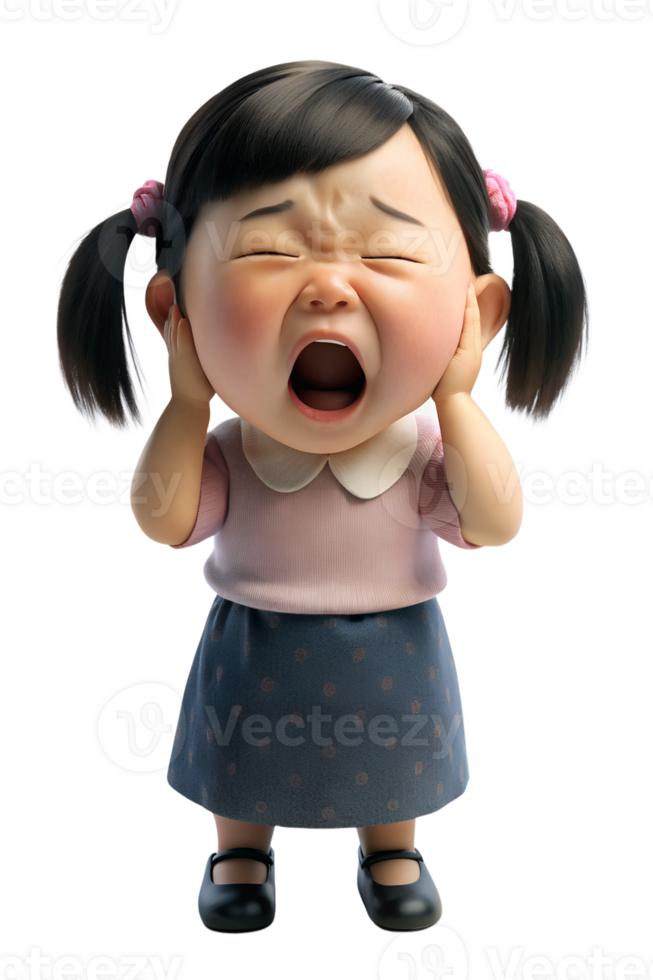 asian little girl suffers from noise isolated on transparent background png