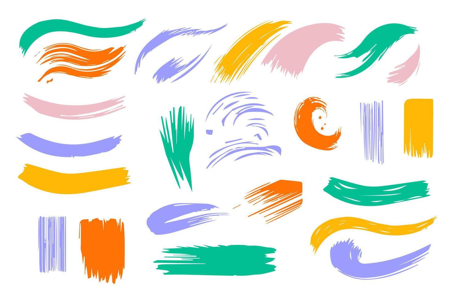 Set colorful hand drawn brushes. Brush strokes. Grunge design elements. vector