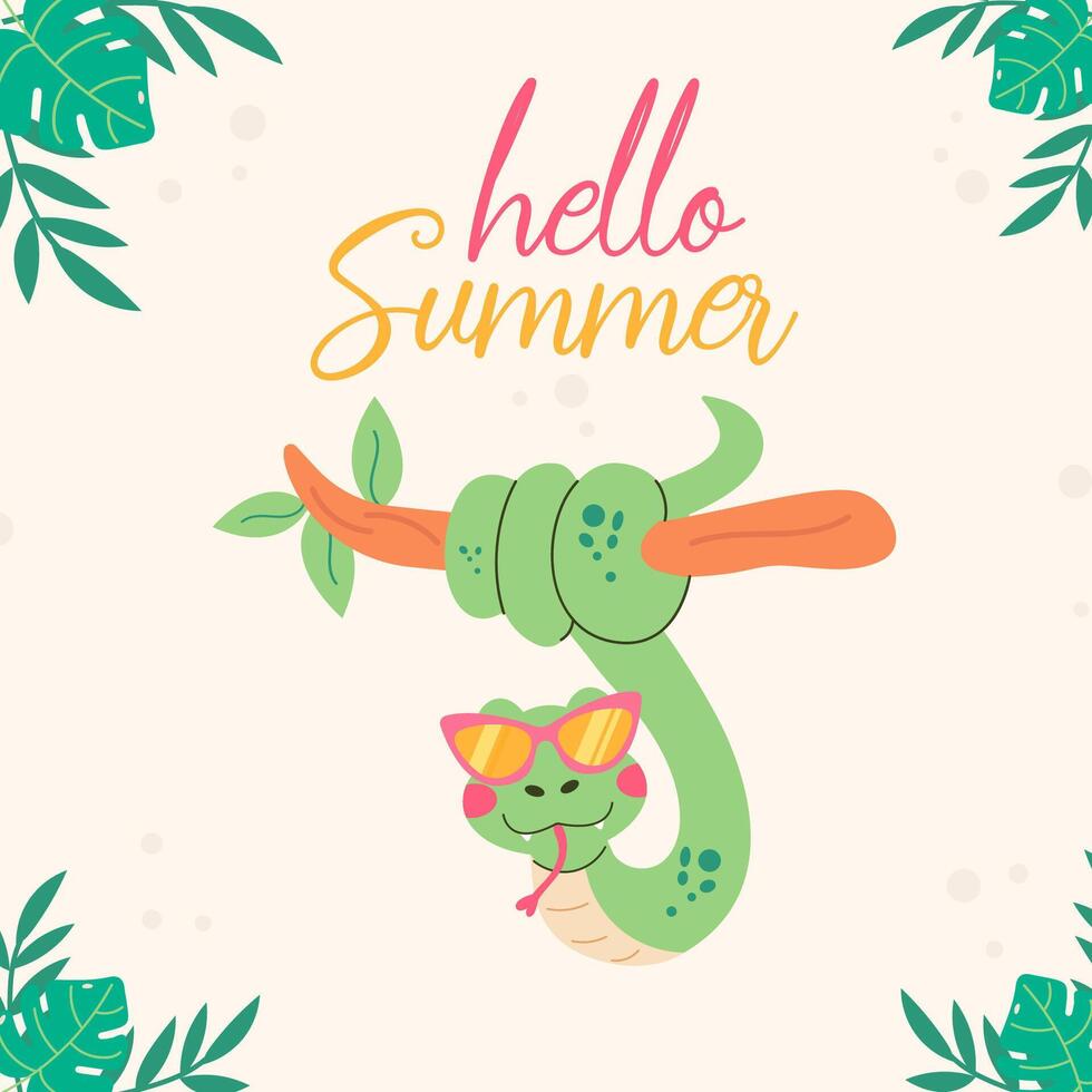 Hello summer background with snake character vector