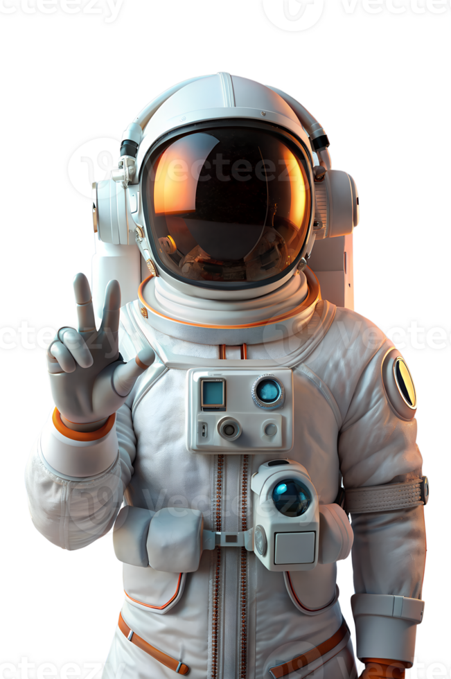 Astronaut doing OK hand on transparent background, 3d render style png