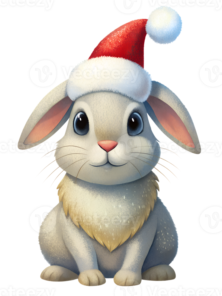 Cute rabbit wearing a Santa Claus hat on transparent background png