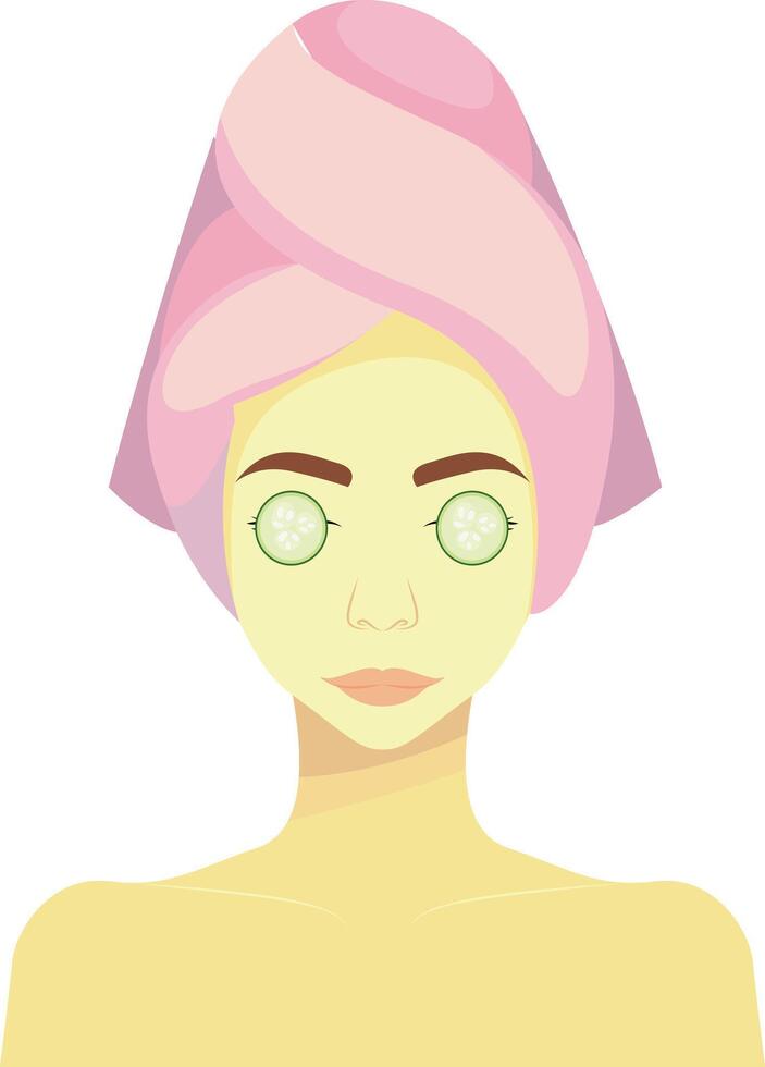 Woman with blanket on head with cucumbers on eyes vector