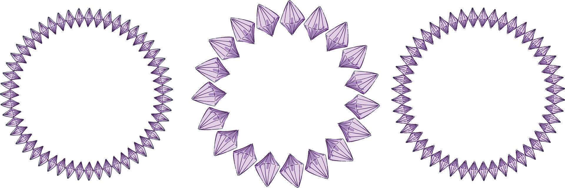 Set of cartoon hand drawing flower and crystal frames isolated on white vector