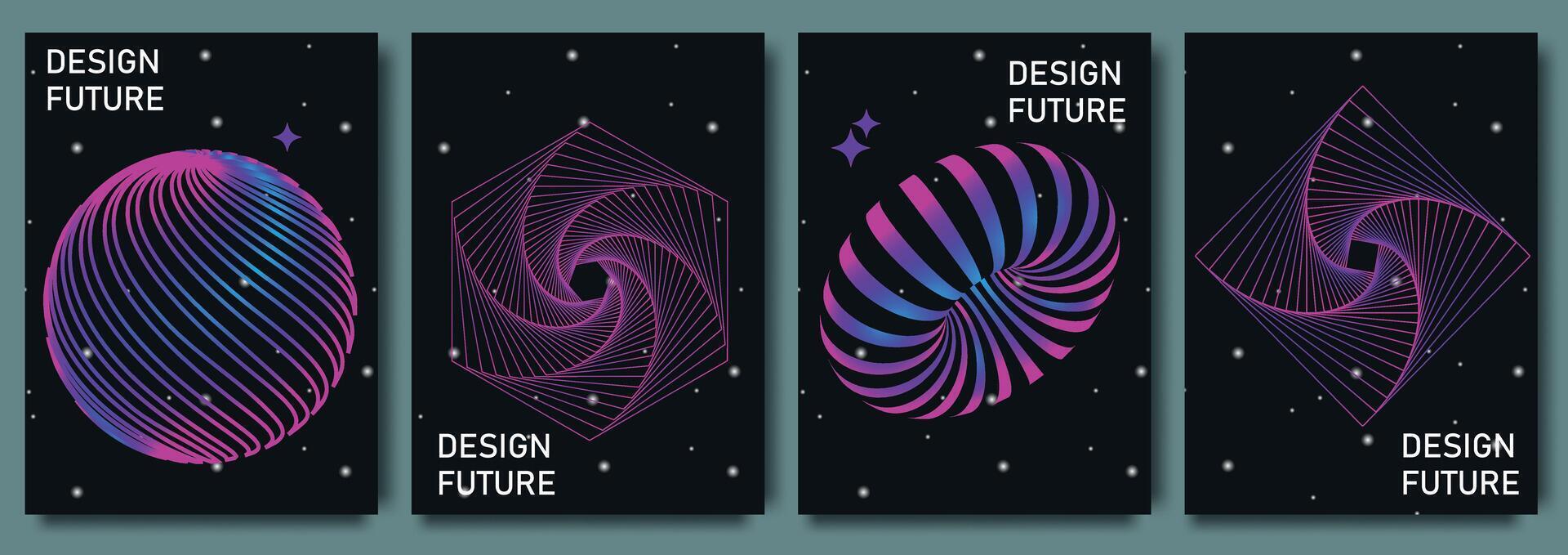 Posters template for presentation flyer, brochure cover design, infographic report. Future technology. Cyberpunk, retrofuturism, vaporwave concept. Sci-fi user interface with graphic geometric shapes vector