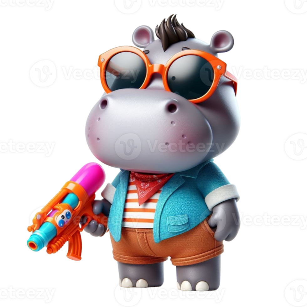 hippo with sunglasses and a gun png