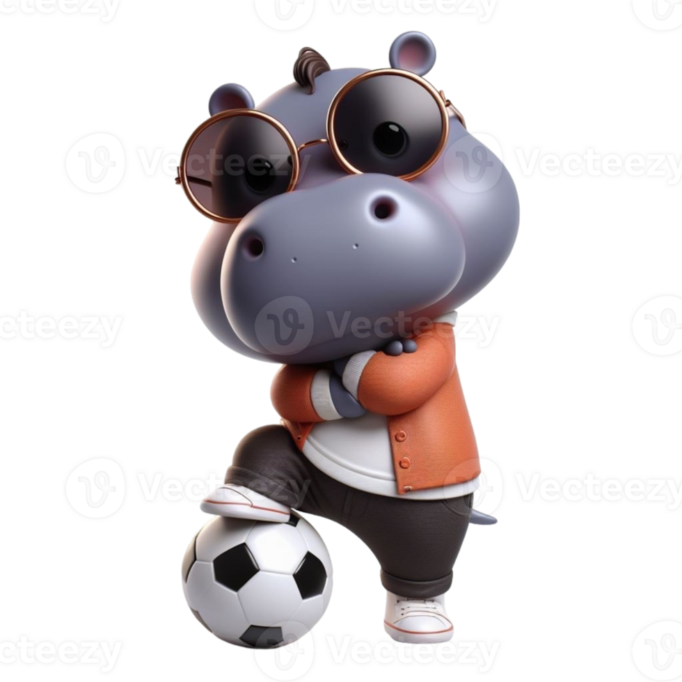 hippo cartoon with sunglasses and a soccer ball png