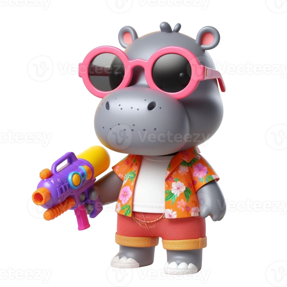 hippo with sunglasses and a gun png