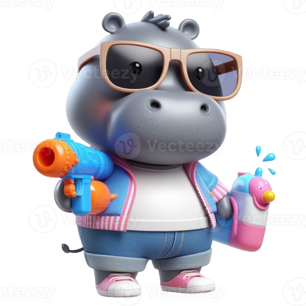 hippo with sunglasses and a gun png