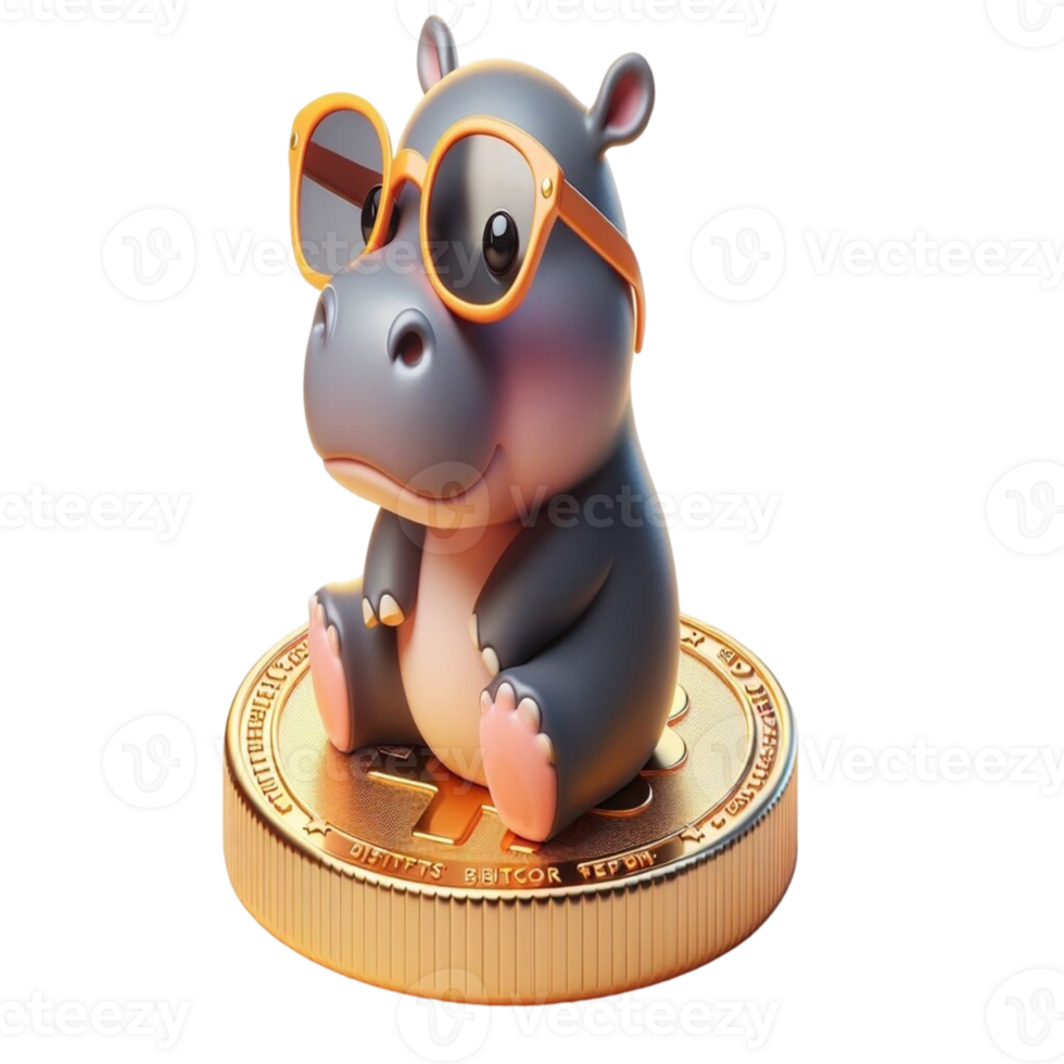 a cute little hippo wearing sunglasses on top of a coin png