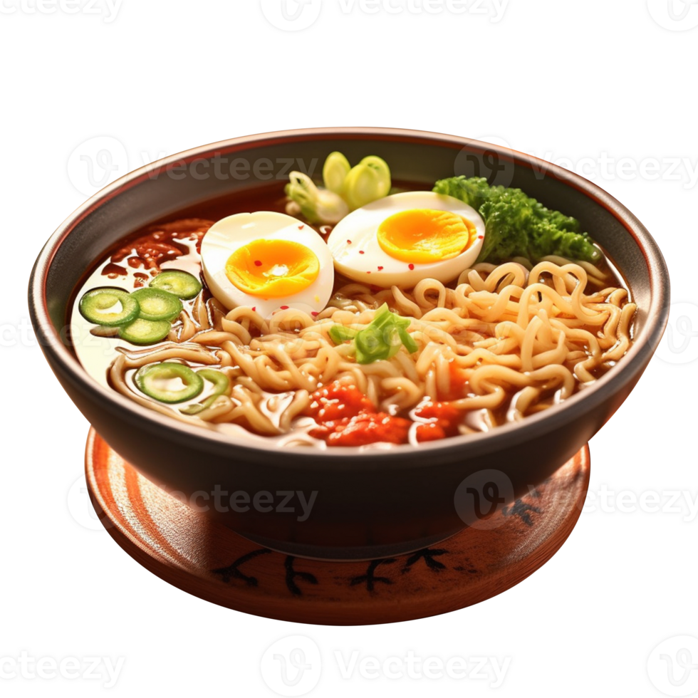 photo de Japonais cuisine ramen nouilles avec des œufs poulets avec variété garnitures png