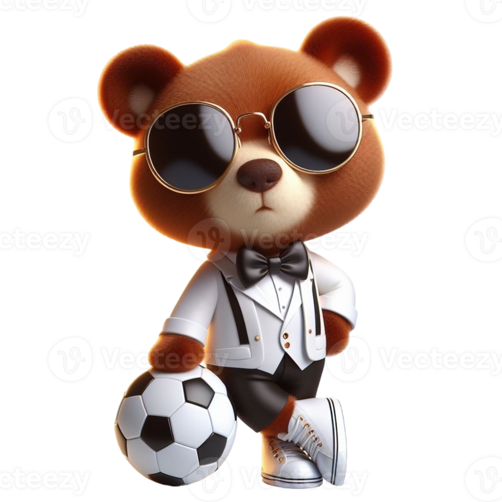a cartoon bear wearing a suit and tie and holding a soccer ball png