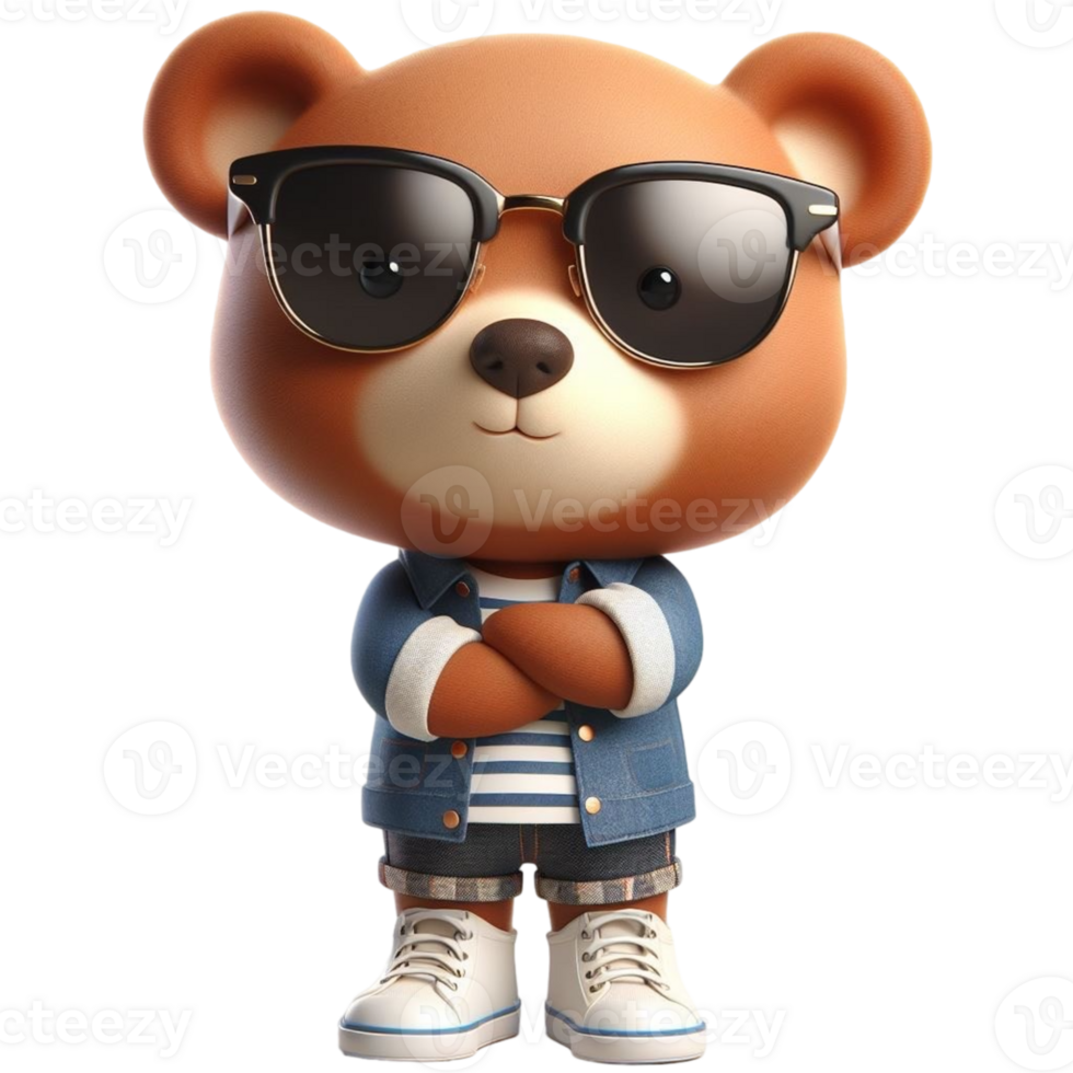 a brown bear wearing sunglasses and a leather jacket png