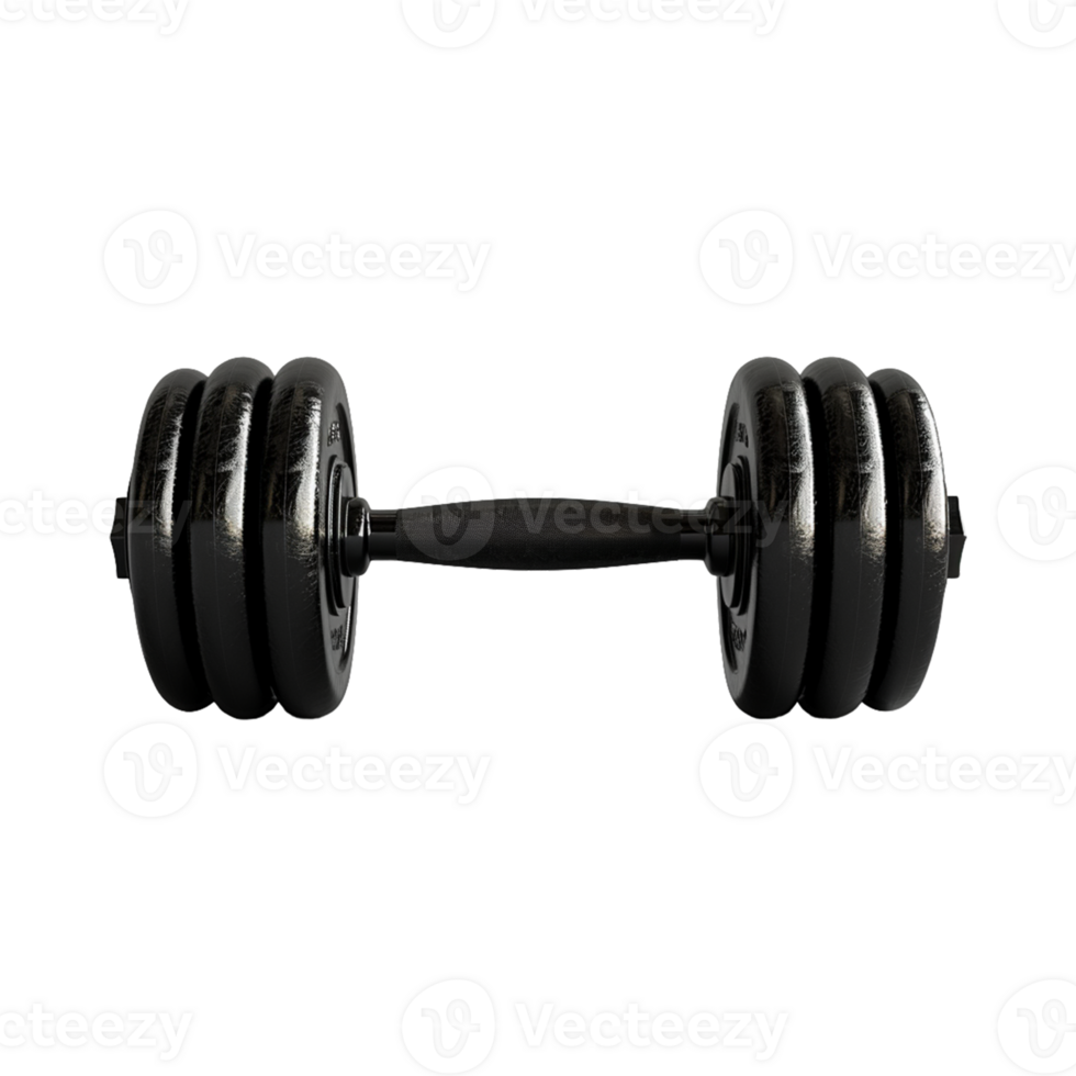 3d render of black metal dumbbell on transparent background png