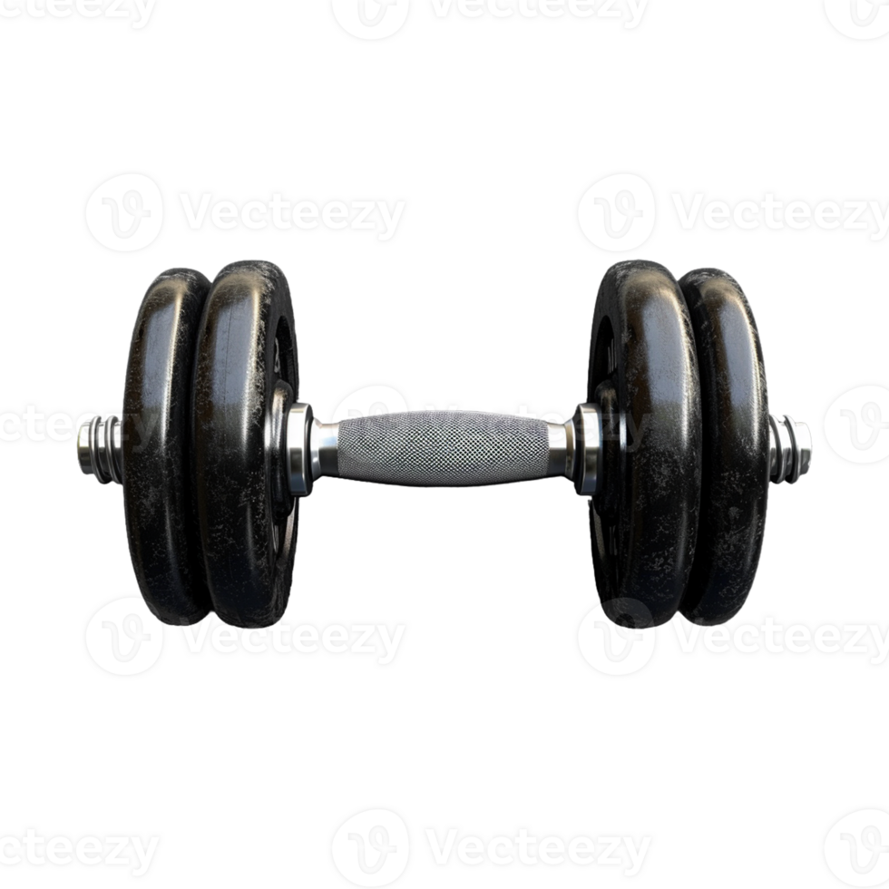 3d render of black metal dumbbell on transparent background png