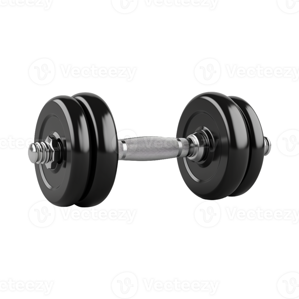 3d render of black metal dumbbell on transparent background png