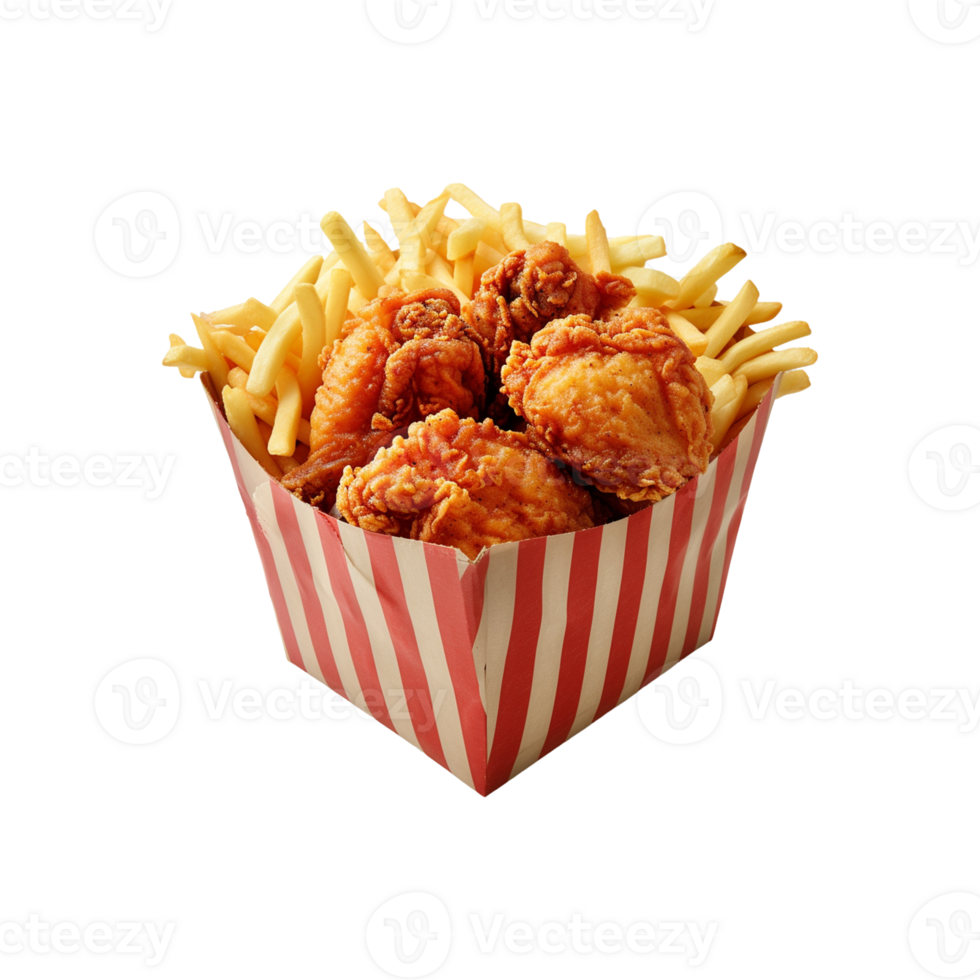 Fried chicken with french fries on transparent background png