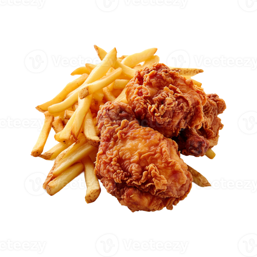 Fried chicken with french fries on transparent background png