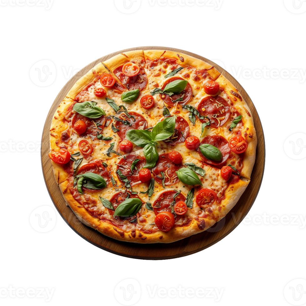 Pizza su di legno tavola superiore Visualizza su trasparente sfondo png