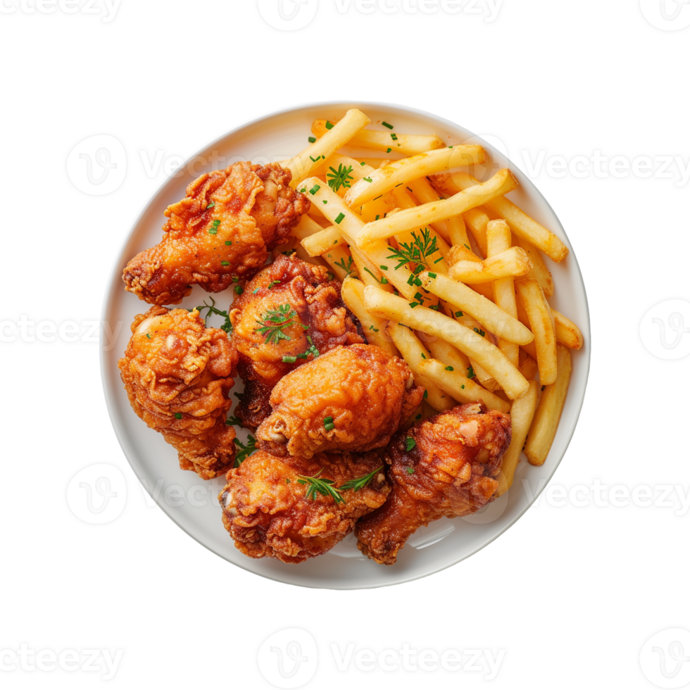 Fried chicken with french fries on transparent background png