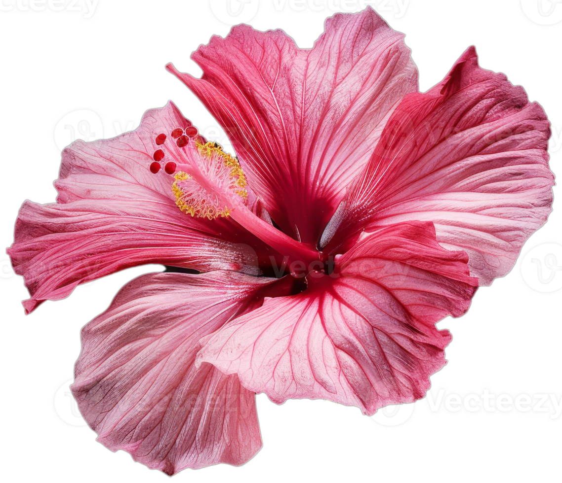 Portrait macro pink hibiscus flower on transparent background png