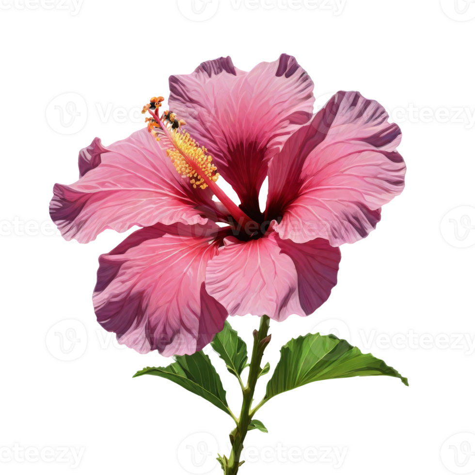 Red Hibiscu flower with leaf on transparent background png