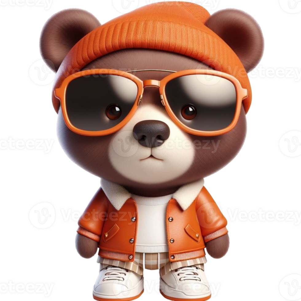 bear wearing sunglasses and an orange sweater png