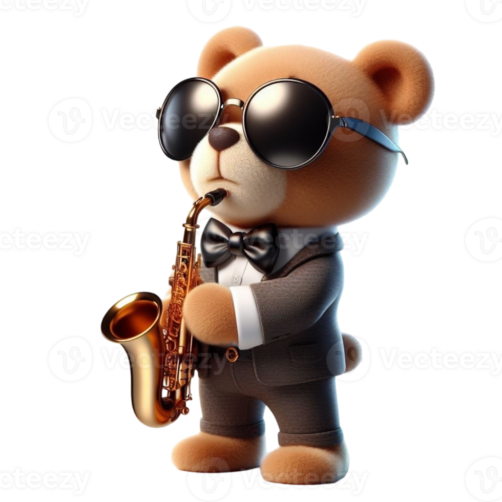 bear wearing glasses and a suit holding a saxophone png