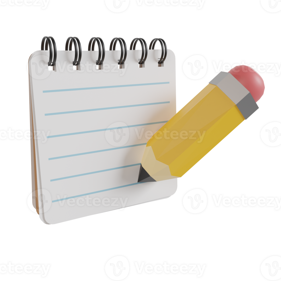 3d Notebook With Pencil Illustration Icon png