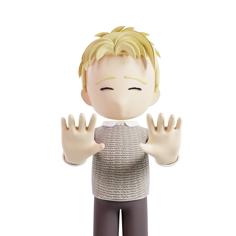 Man Showing Stop Gesture With Worry Expression 3d Character png