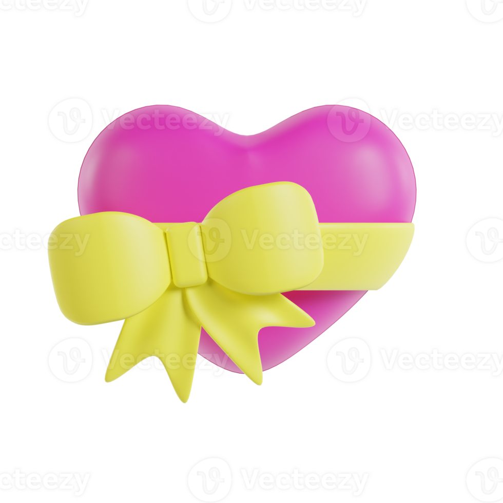 3d Pink Heart With Yellow Ribbon png