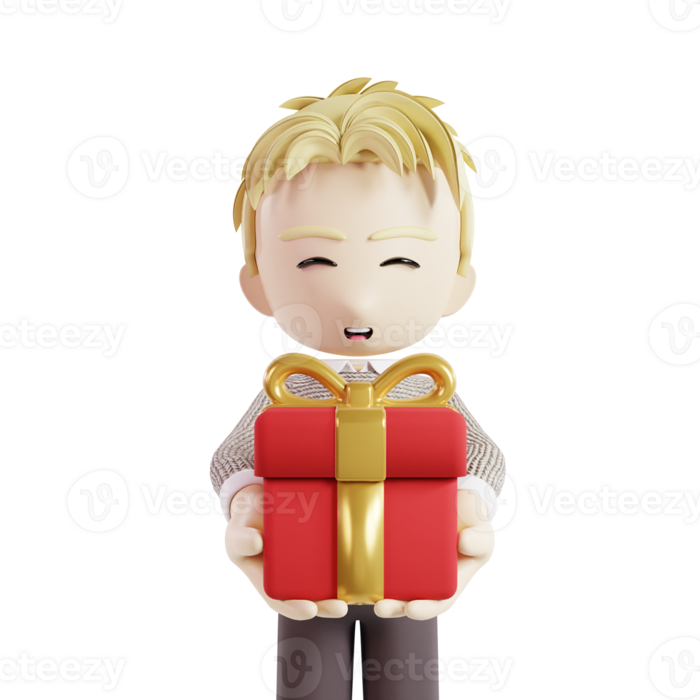Man Holding A Gift Box 3d Character png