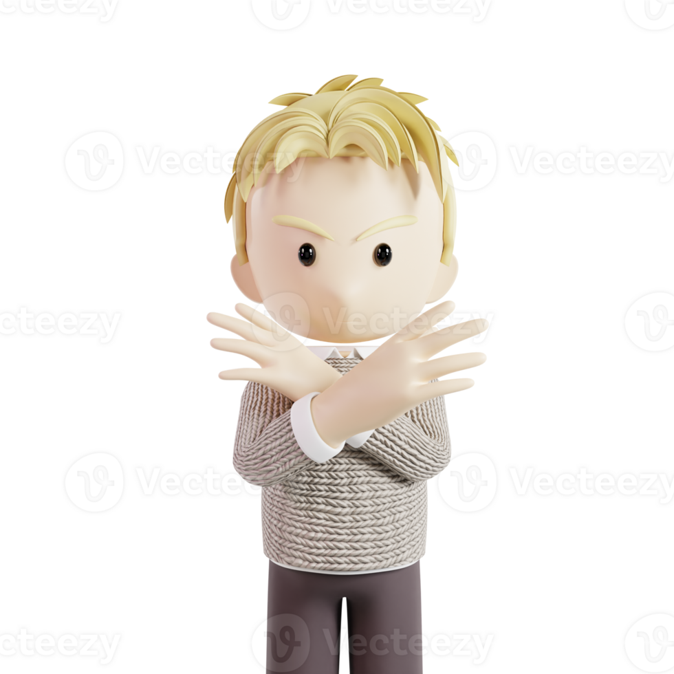 Man Showing Refusal Gesture With Angry Expression 3d Character png