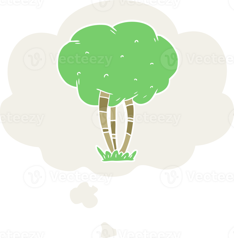cartoon tree with thought bubble in retro style png