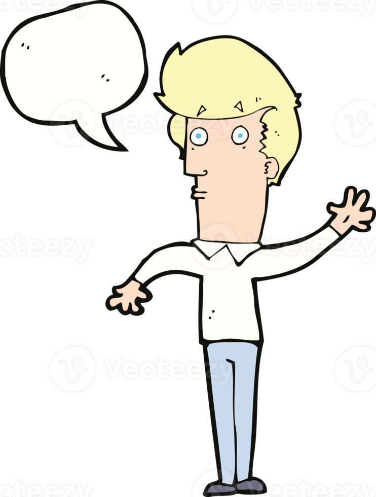 cartoon nervous man waving with speech bubble png