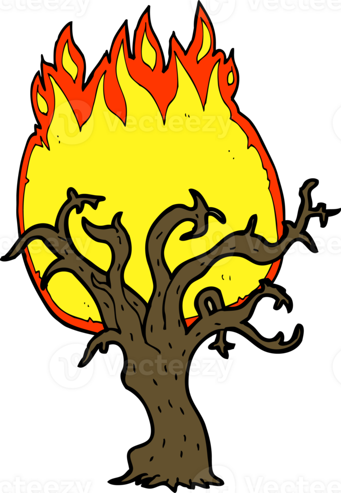 cartoon winter tree on fire png
