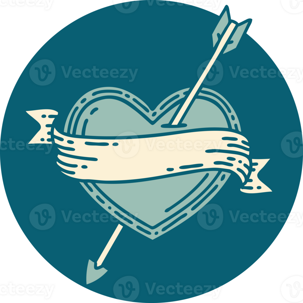 iconic tattoo style image of an arrow heart and banner png