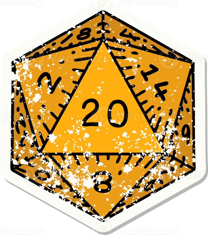 natural 20 D20 dice roll grunge sticker png
