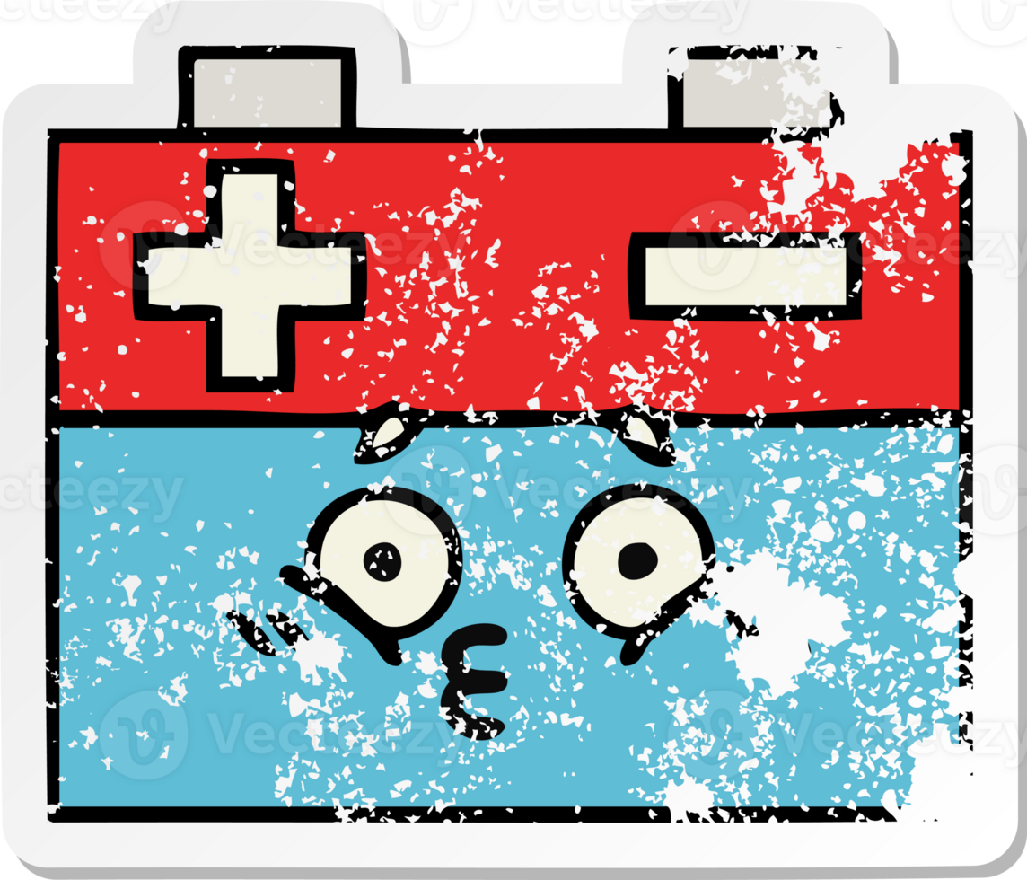 distressed sticker of a cute cartoon car battery png