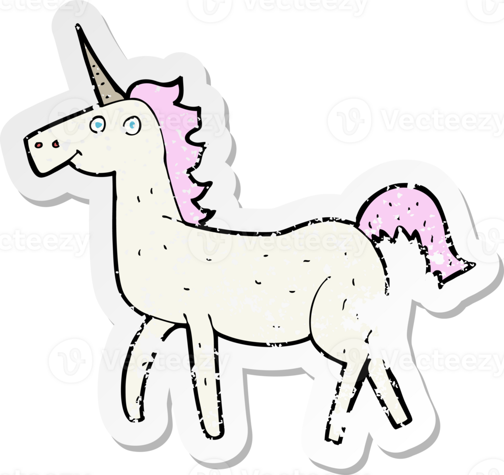 retro distressed sticker of a cartoon unicorn png