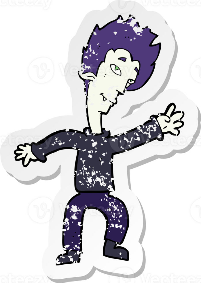 retro distressed sticker of a cartoon halloween vampire png
