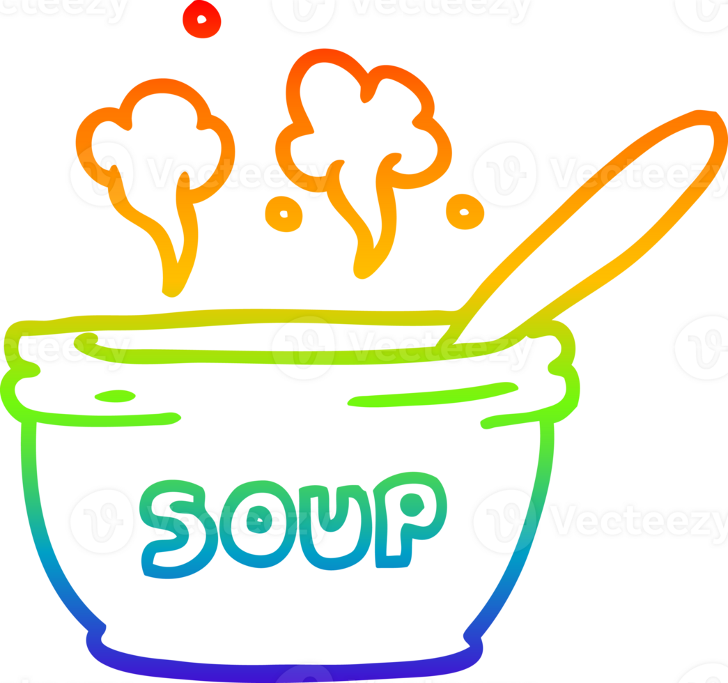 rainbow gradient line drawing cartoon of hot soup png