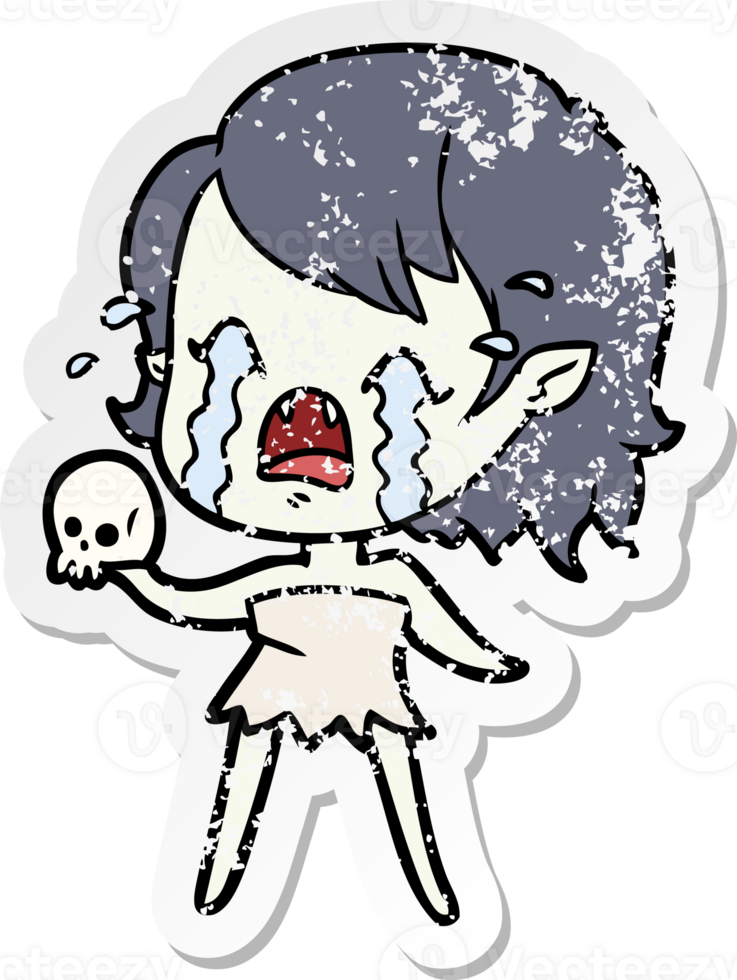 distressed sticker of a cartoon crying vampire girl png
