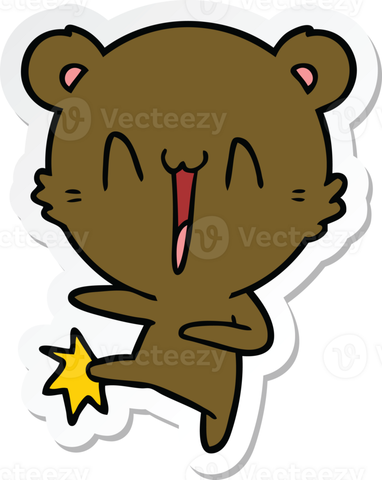 sticker of a happy bear kicking cartoon png