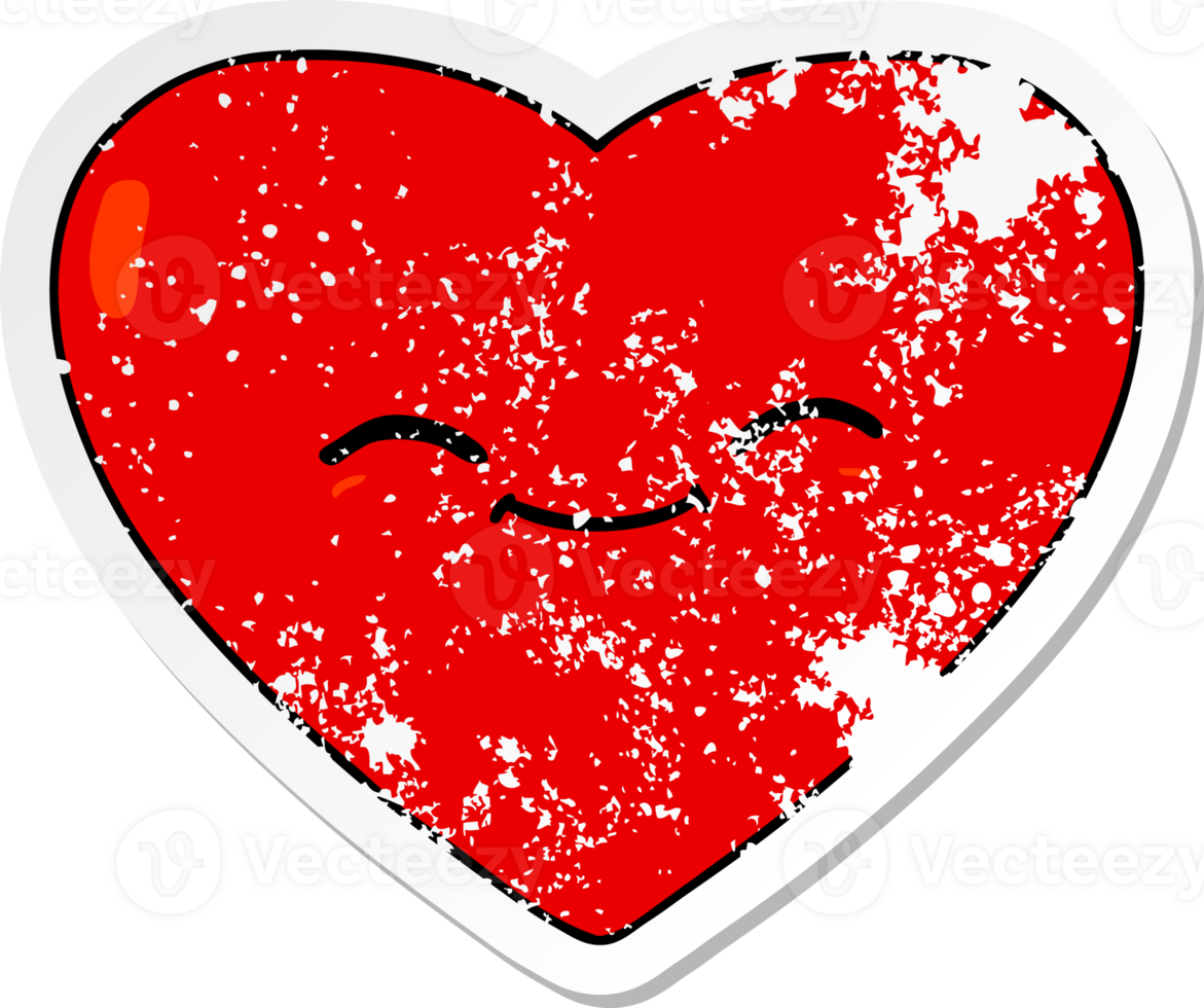 distressed sticker of a cartoon happy love heart png