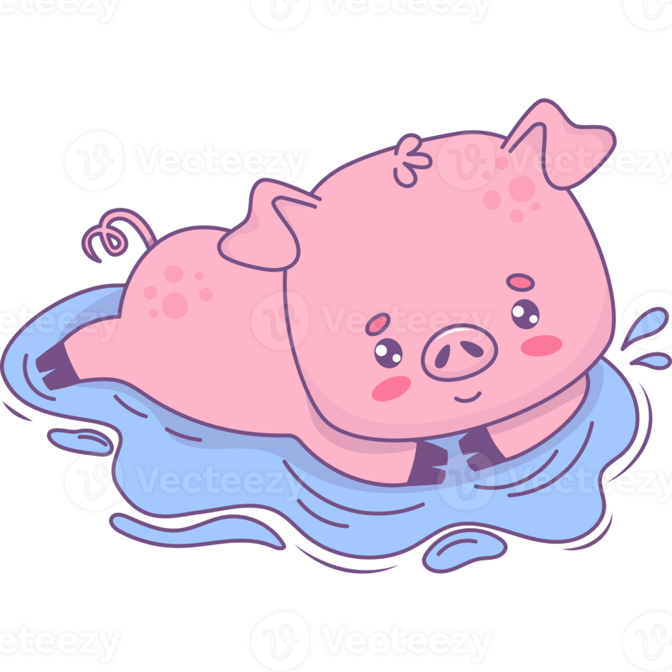 Happy pig in puddle of water png