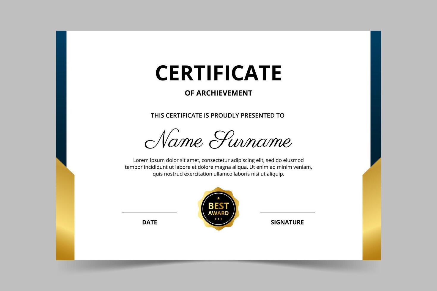 Modern elegant blue and gold certificate template. Appreciation for business and education. illustration vector