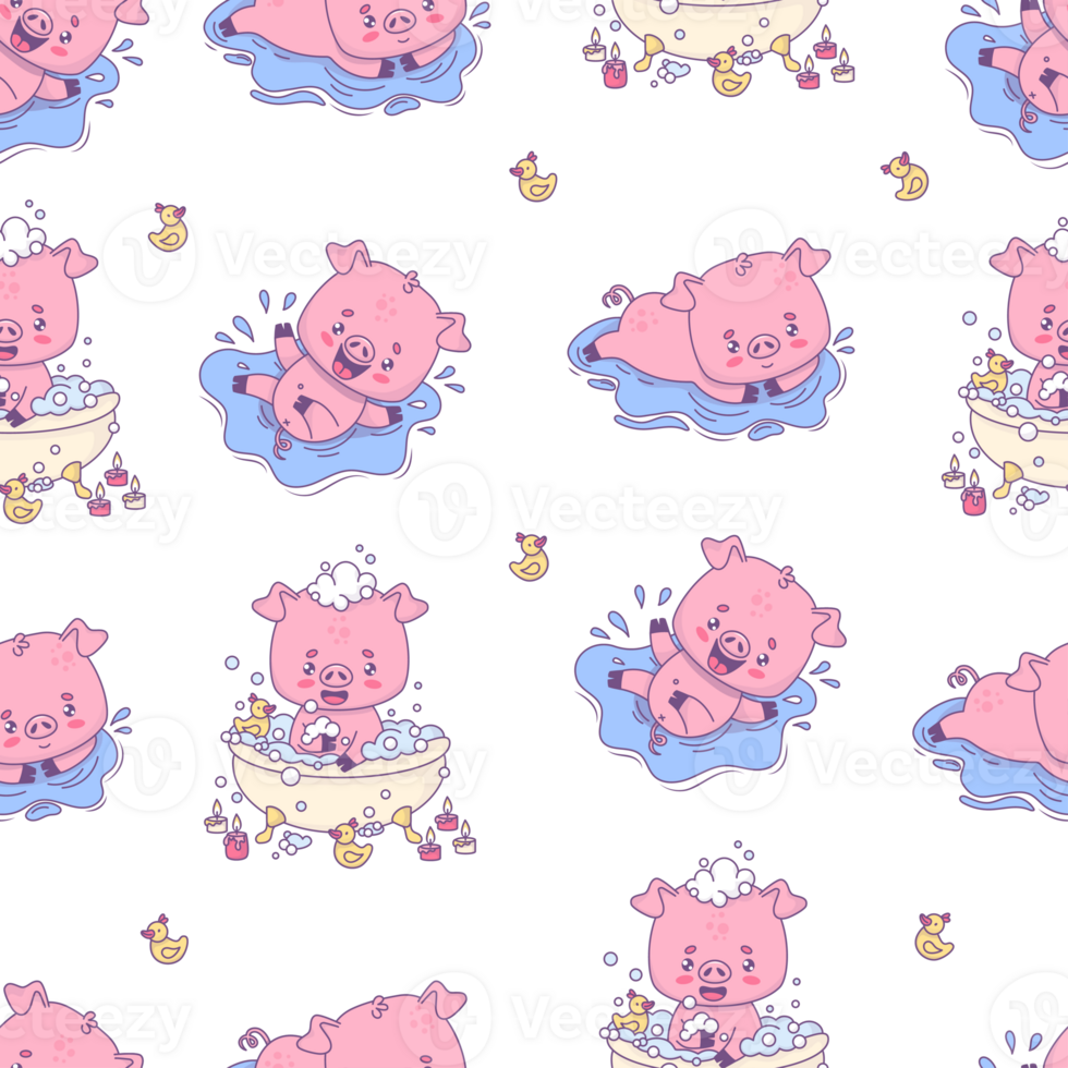 Seamless pattern with happy bathing pigs png