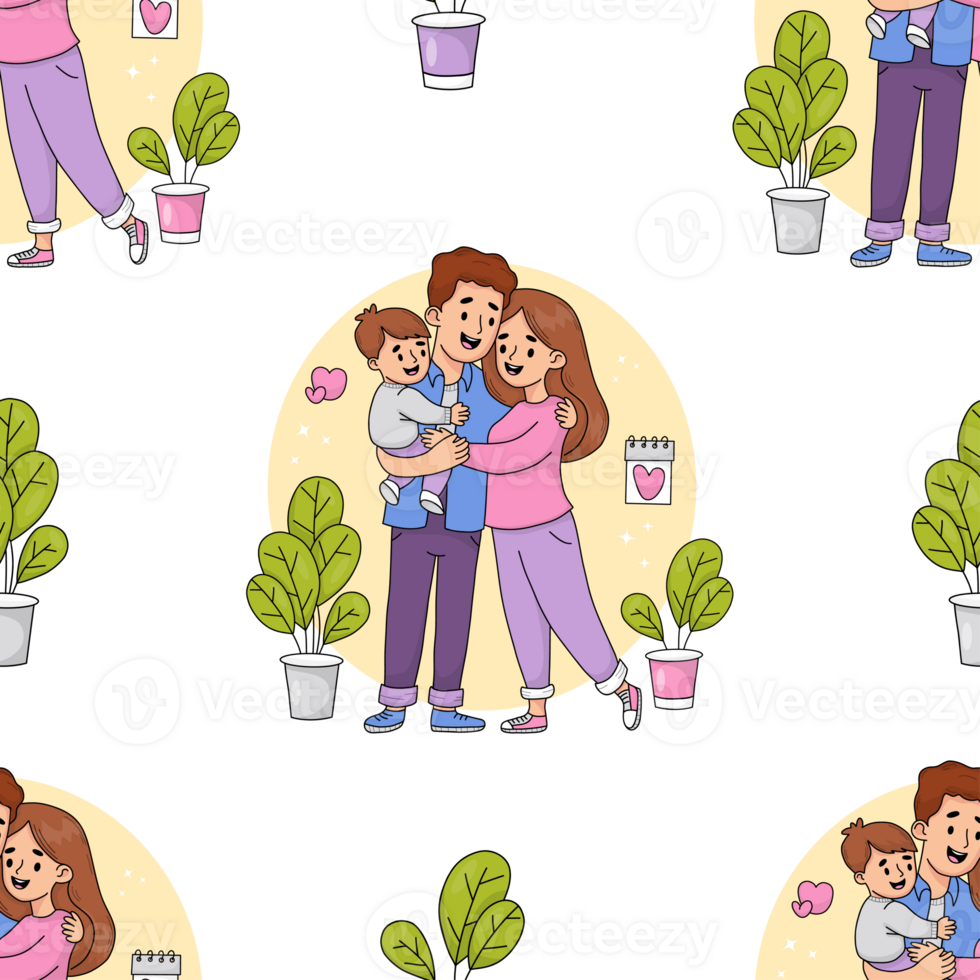 Seamless pattern with cute family png