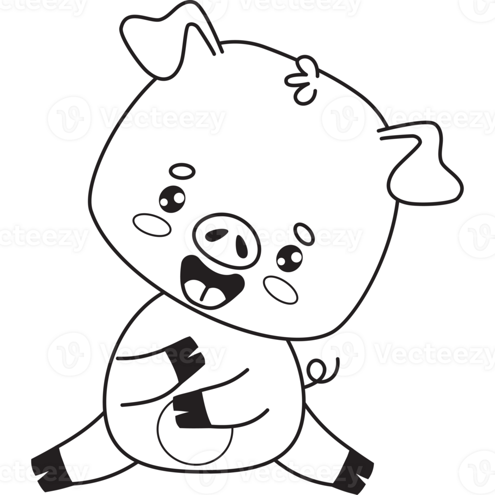 Happy Pig. Line drawing png