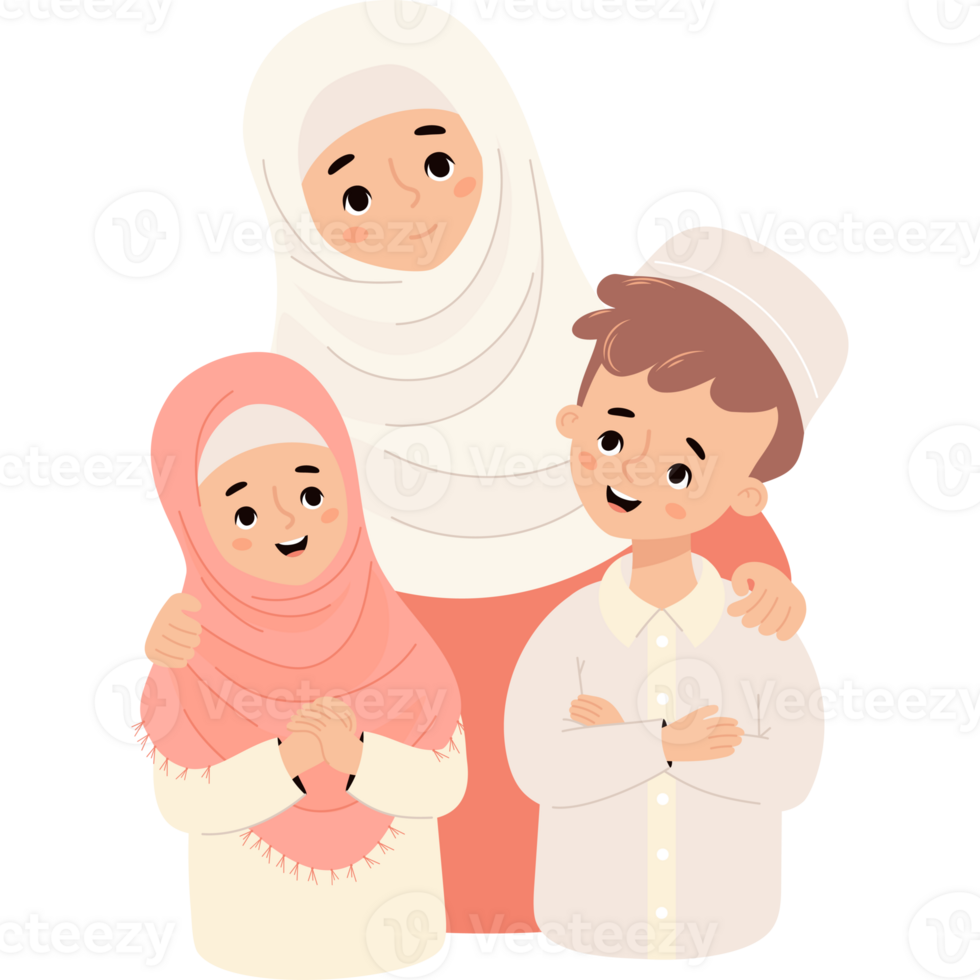 Cute muslim family islamic woman with children png